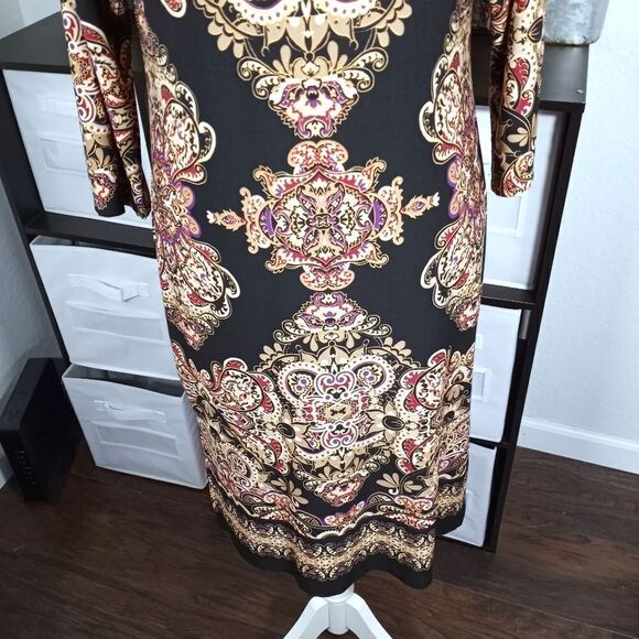 I.N.C INTERNATIONAL CONCEPTS BLACK, GOLD & BURGUNDY DRESS SZ.S EUC - Picture 6 of 7